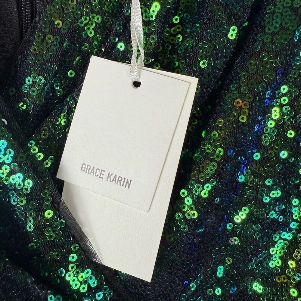 Grace Karin Womens Small All Over Sequin Fit & Flare Sleeveless Dress Green NWT - Picture 8 of 10
